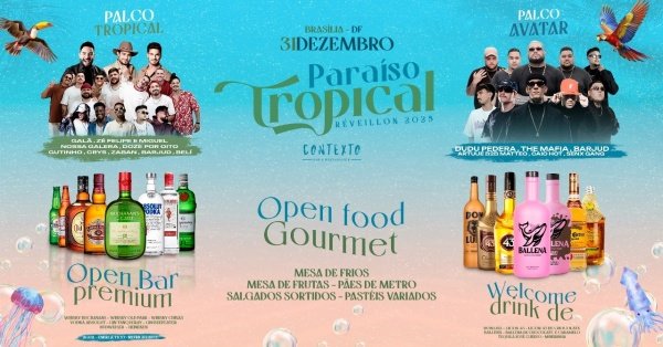 Banner RÉVEILLON PARAÍSO TROPICAL | CONTEXTO BAR & BOATE | OPEN BAR PREMIUM E OPEN FOOD GOURMET