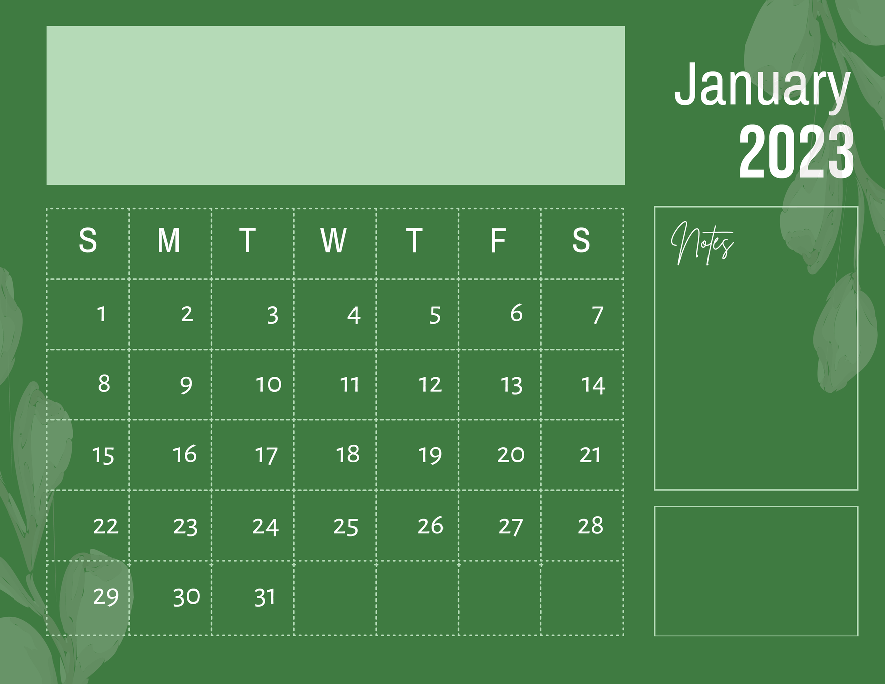 Blank January 2023 Calendar Template