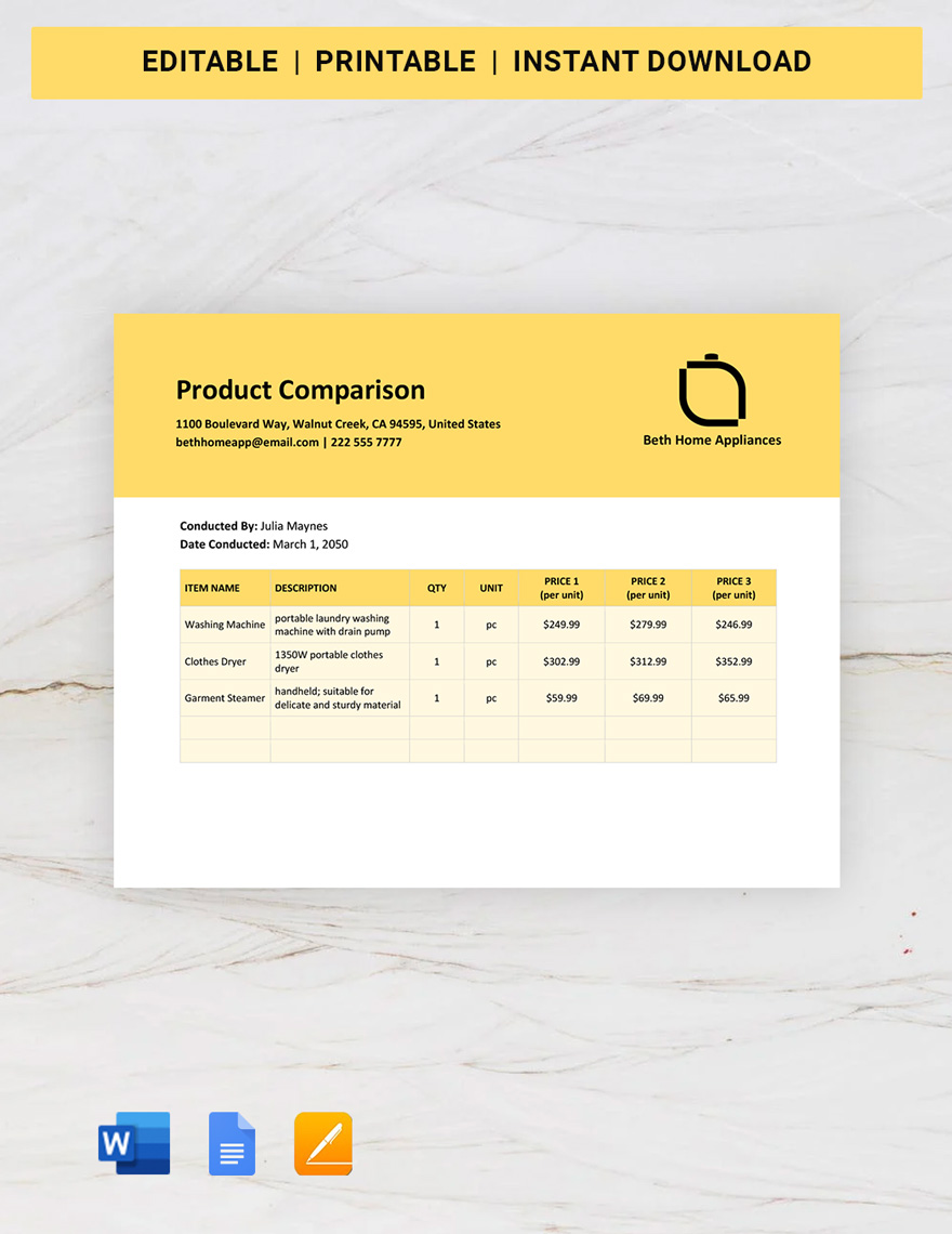 Product Comparison Template