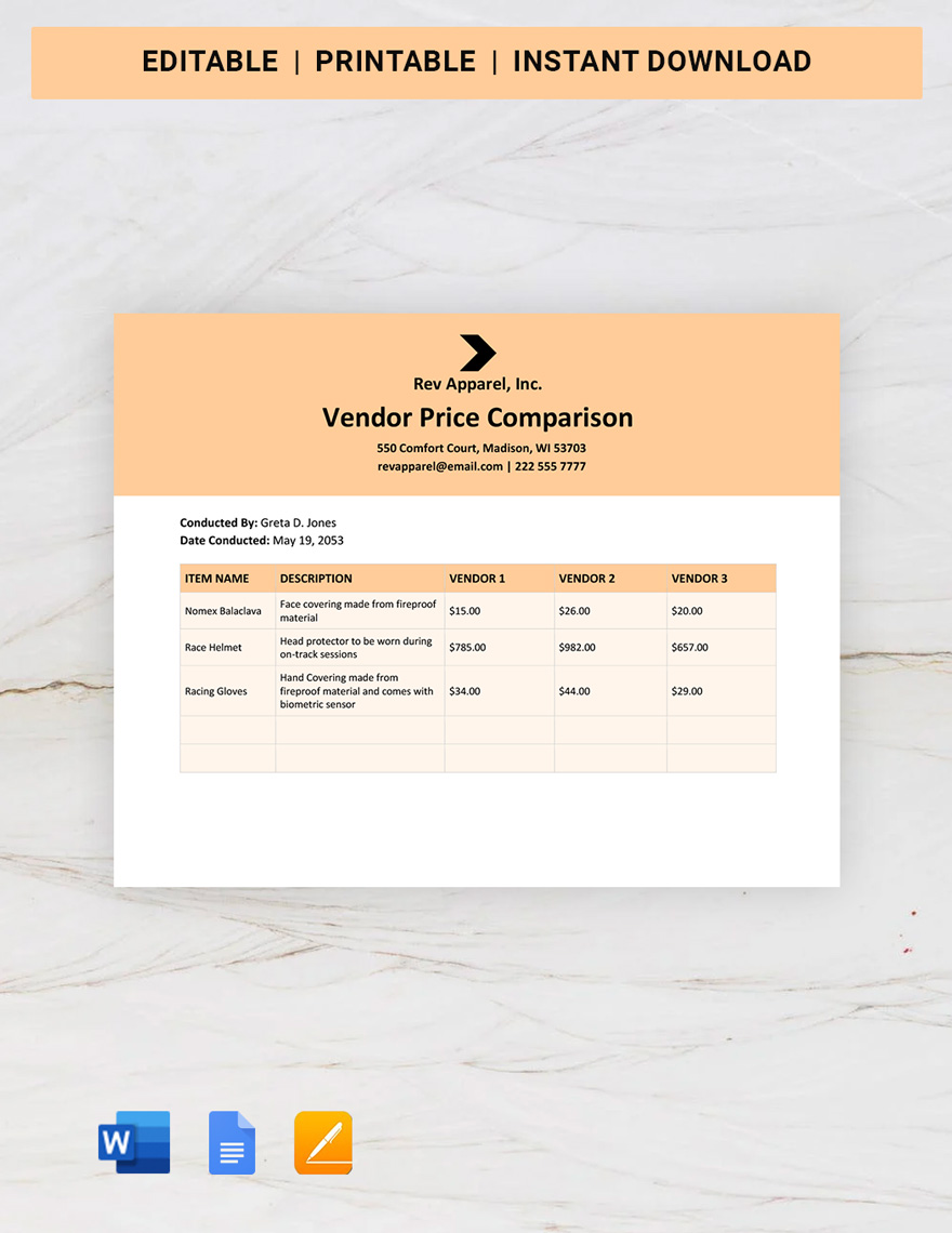 Vendor Price Comparison 