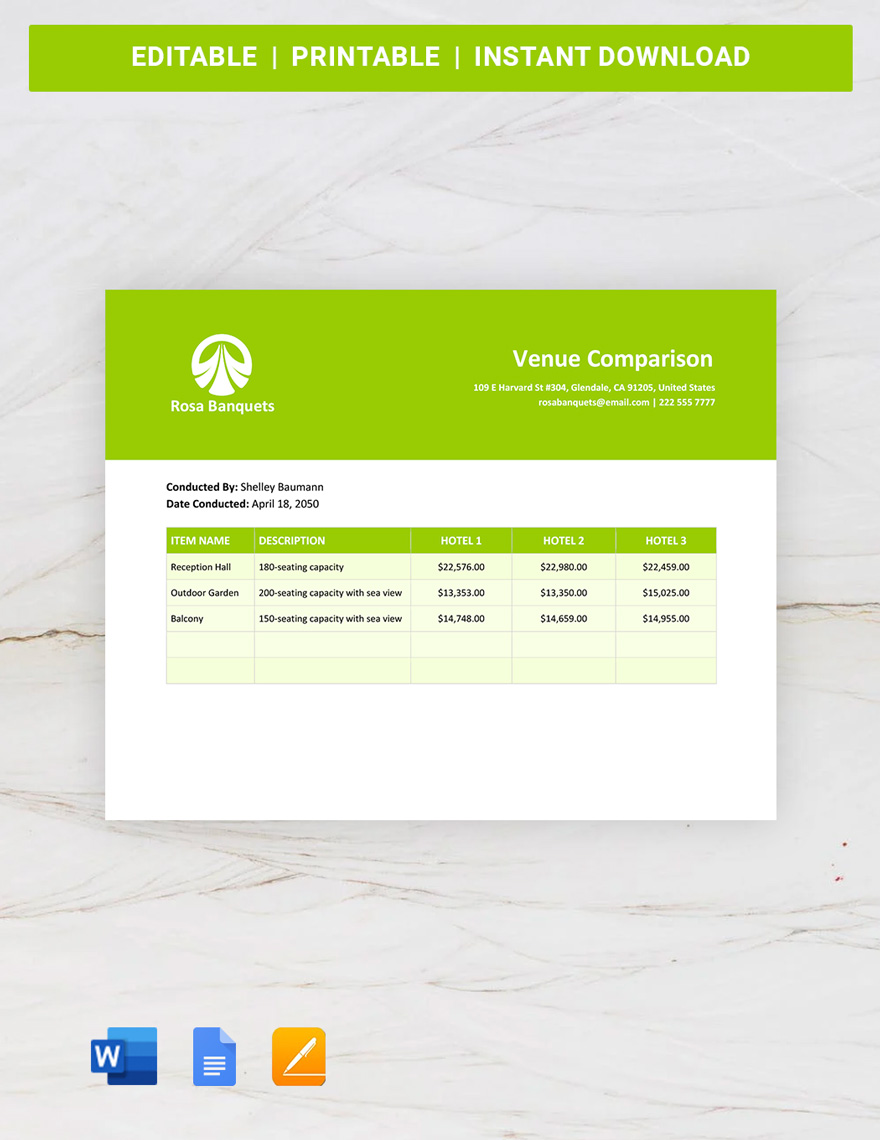 Venue Comparison Template