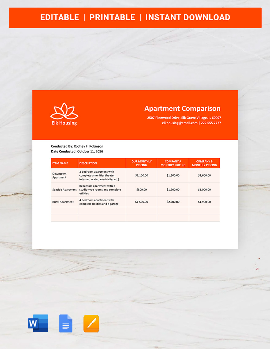 Apartment Comparison Template