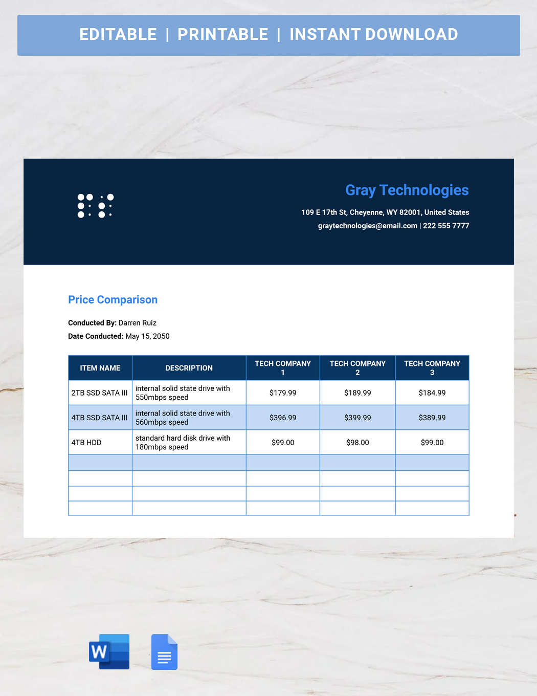 Tech Companies Comparison Template