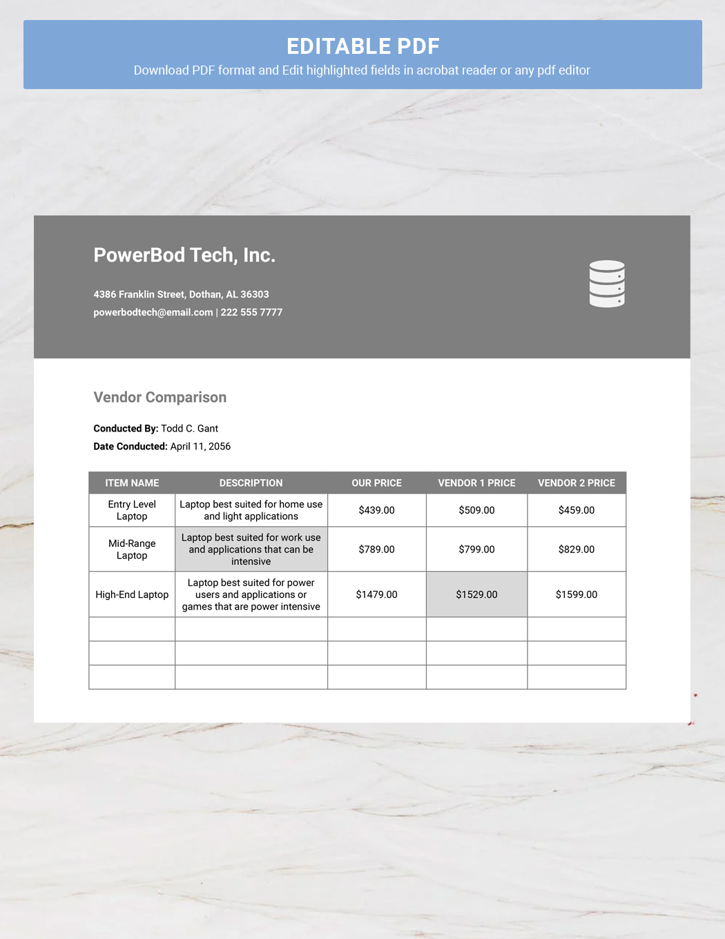 Vendor Comparison Template