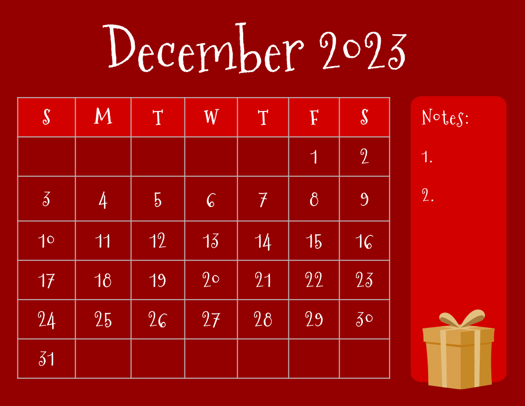 Blank December Calendar 2023