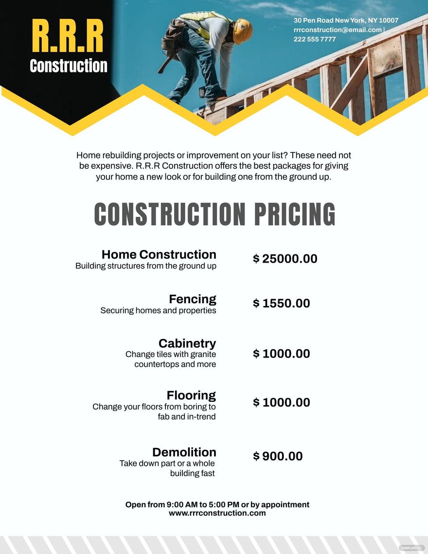 Construction Pricing Guide Template in Illustrator, Photoshop, Word, Publisher - Download | Template.net