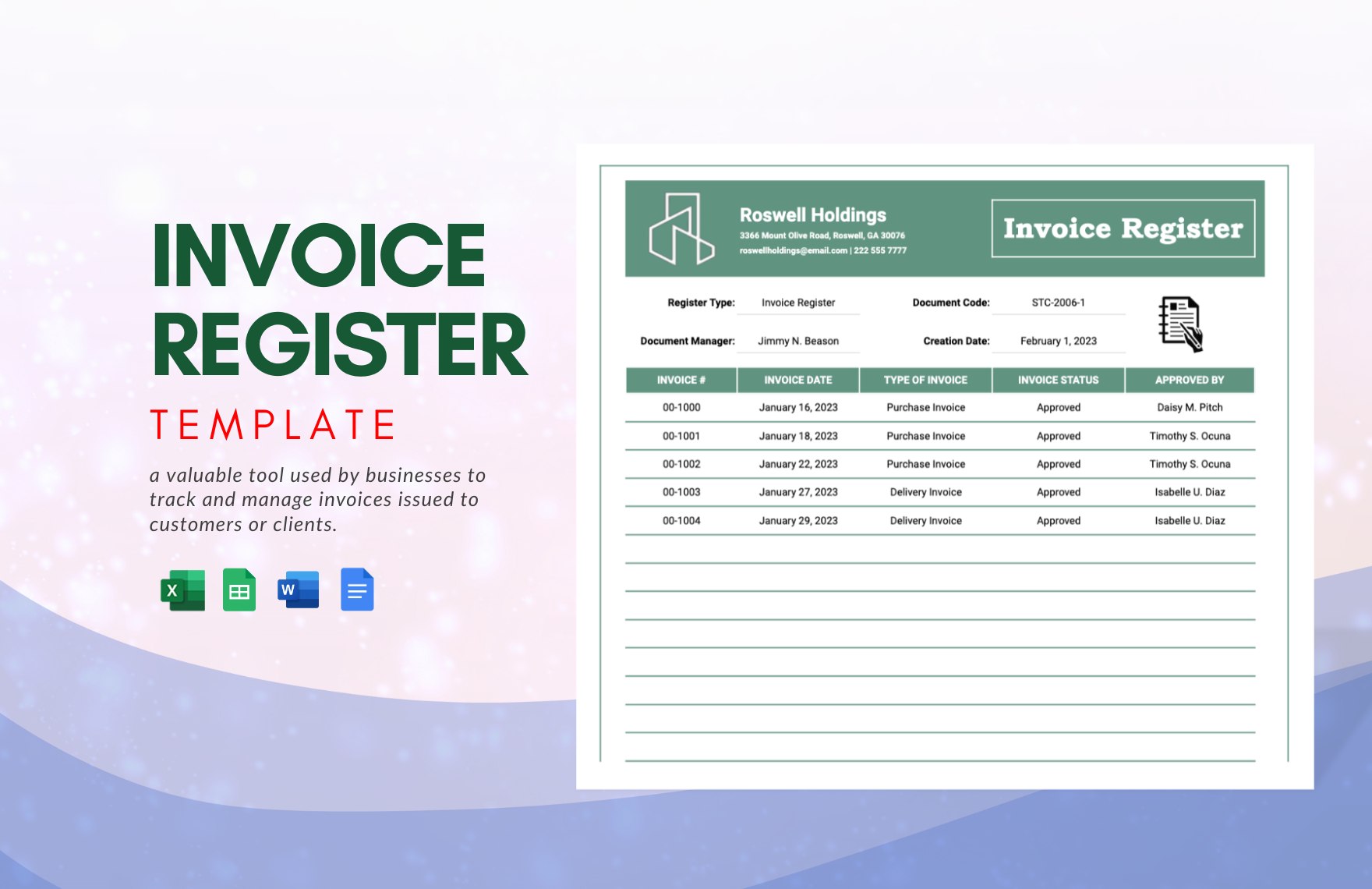 Invoice Register Template in Word, Google Docs, Excel, Google Sheets - Download | Template.net