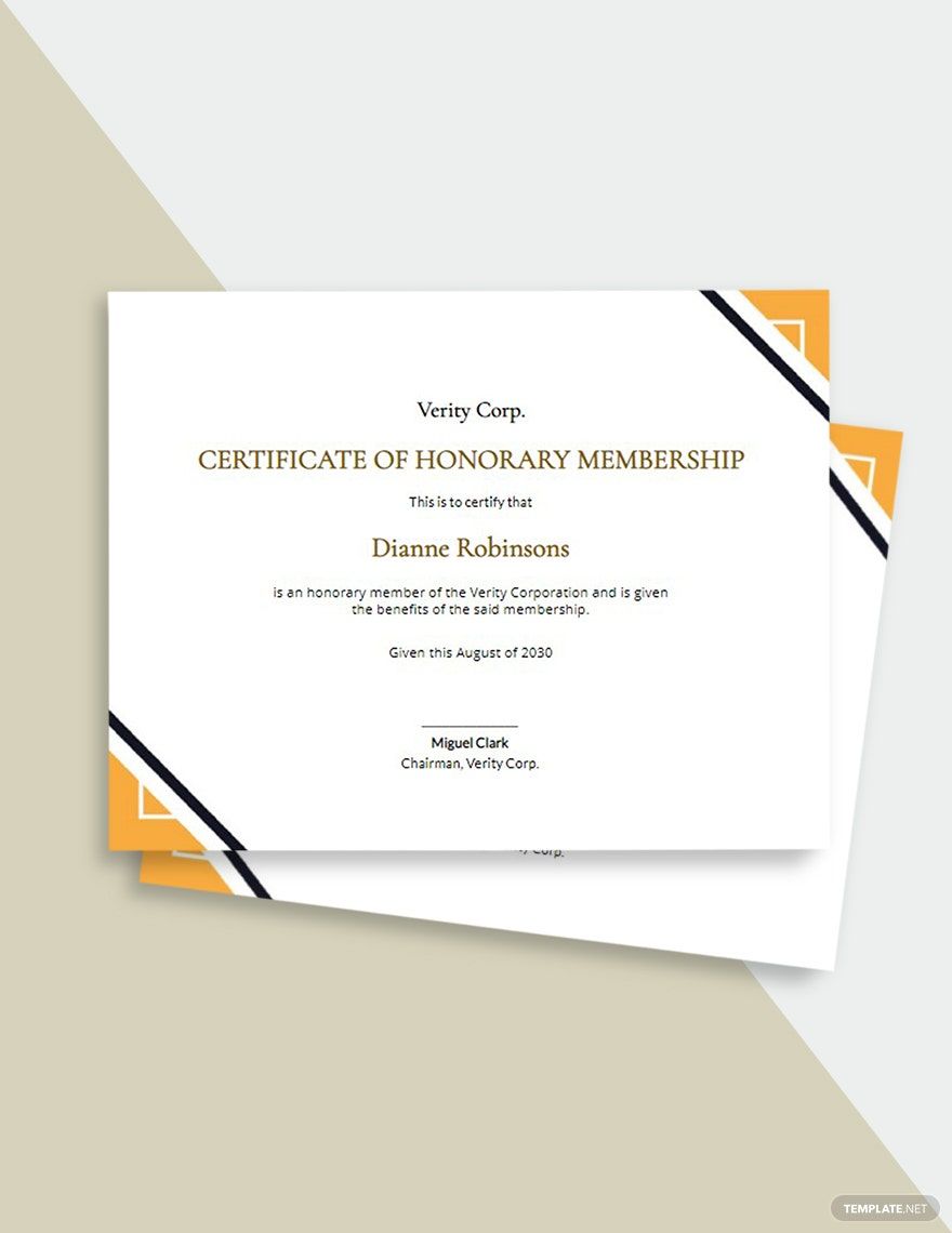 Simple Certificate of Honorary Template