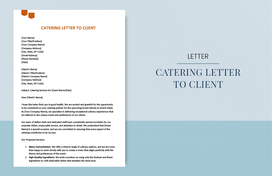 Catering letter to client