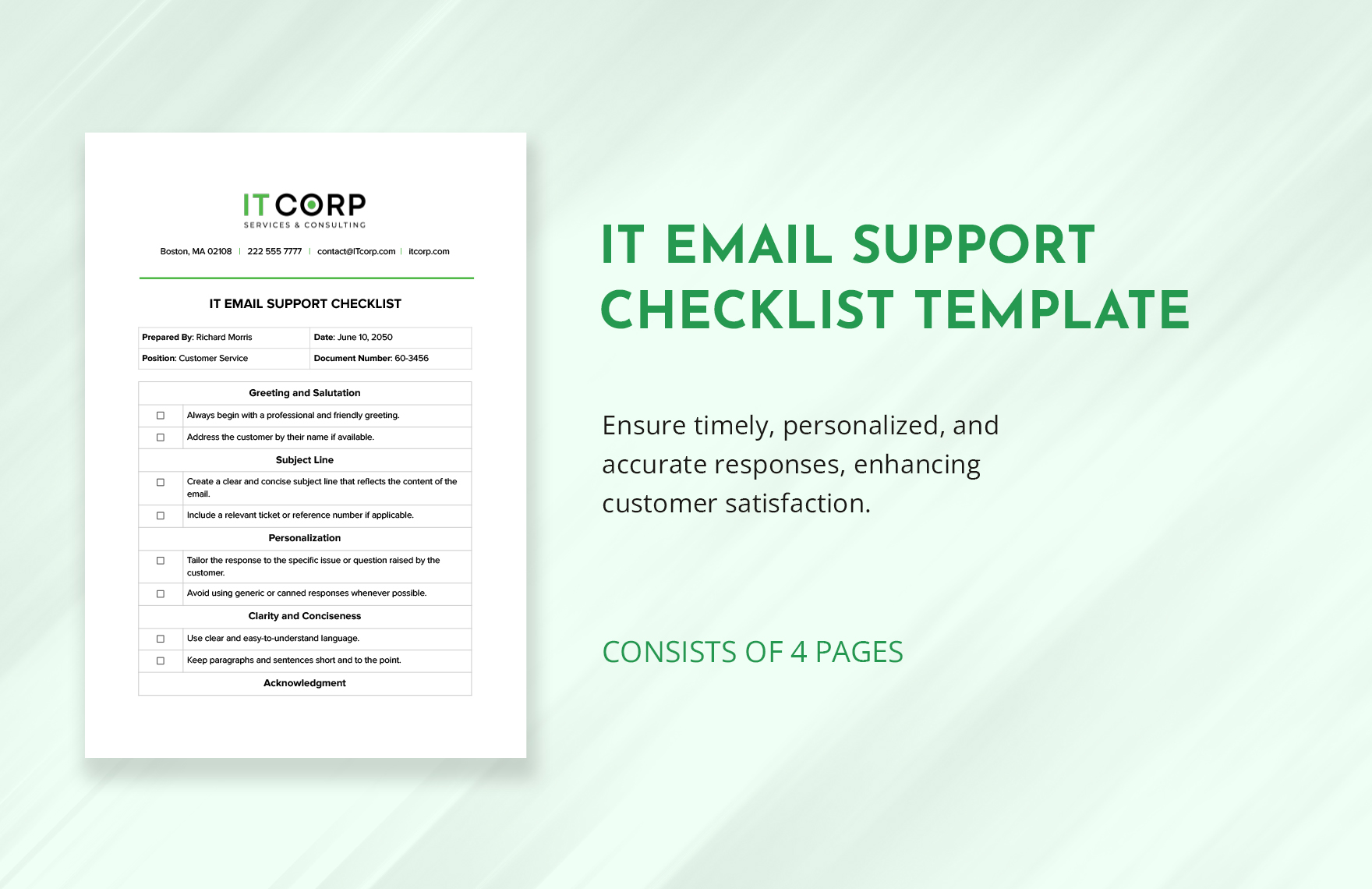 IT Email Support Checklist Template