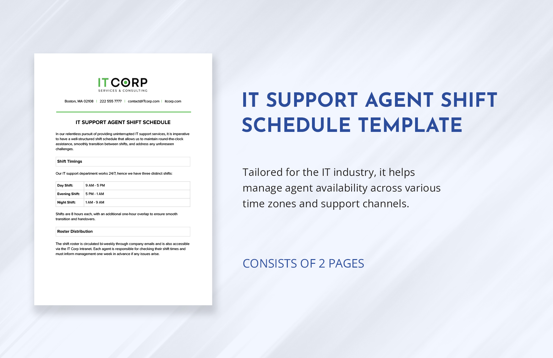 IT Support Agent Shift Schedule Template