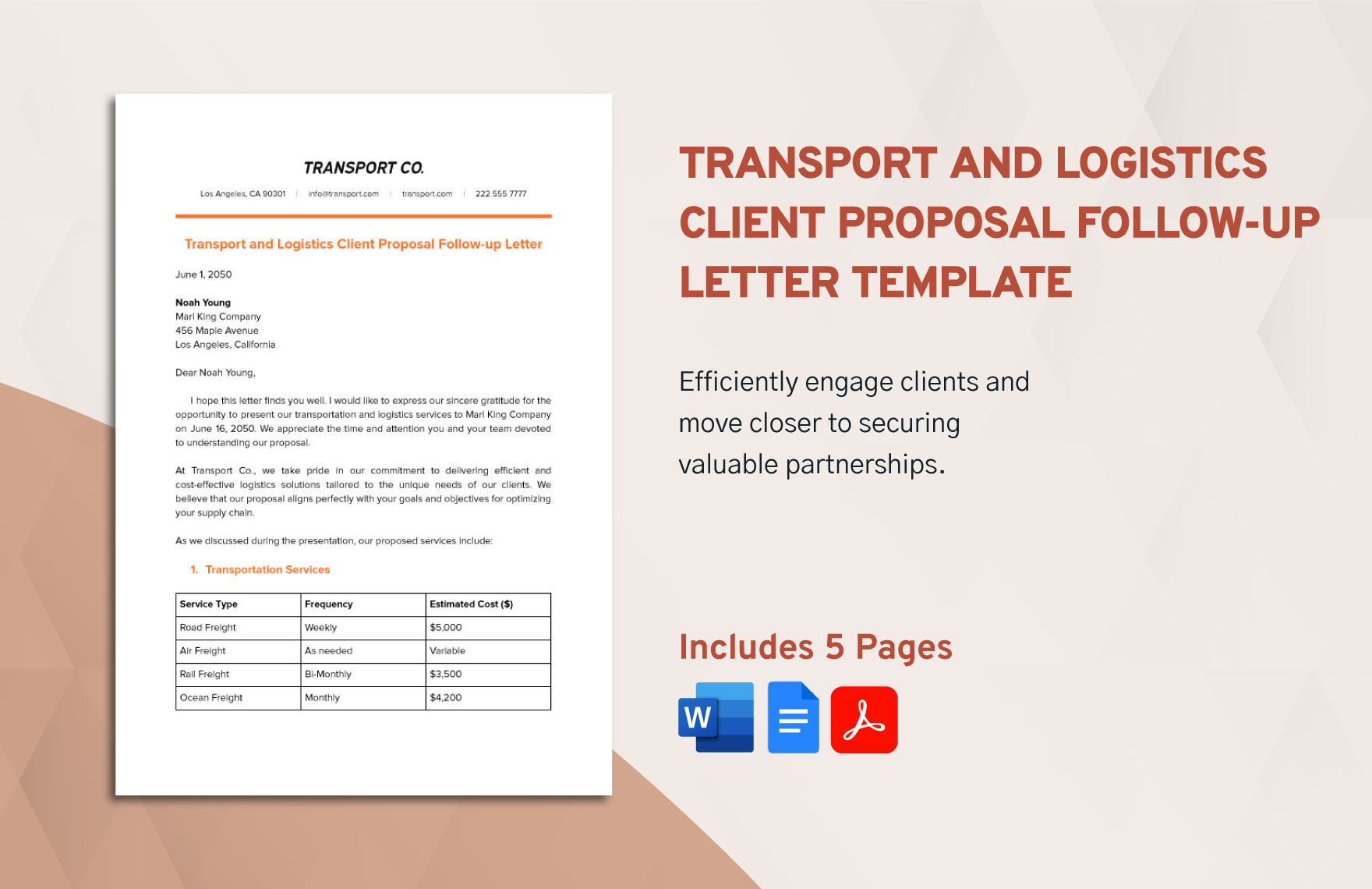 Transport and Logistics Client Proposal Follow-up Letter Template