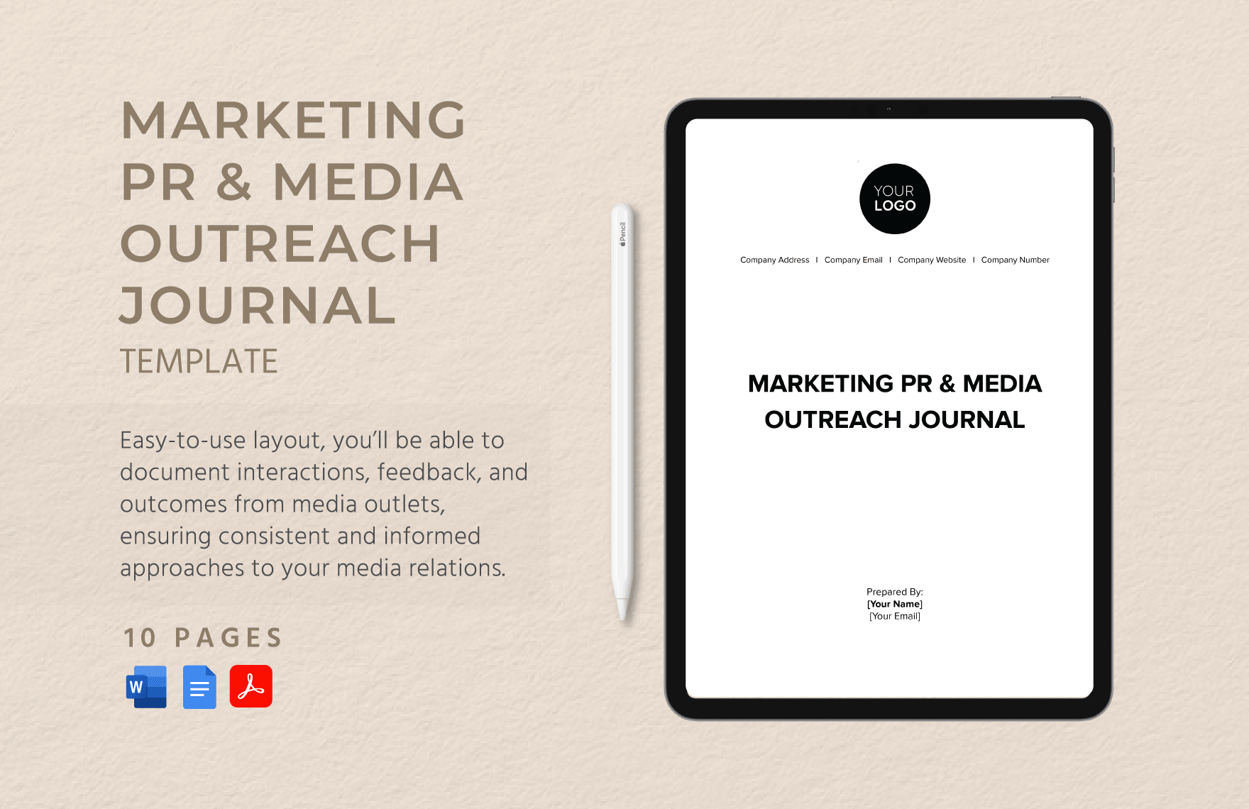 Marketing PR & Media Outreach Journal Template