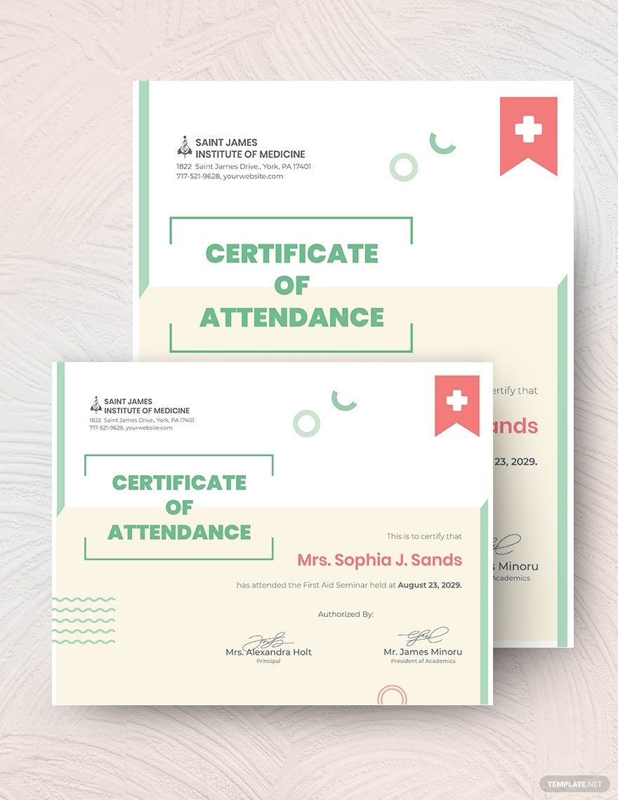 Attendance Certificate Template For Schools in Photoshop, Publisher, InDesign, Pages, Illustrator, Word, Google Docs(11x8.5) - Download | Template.net