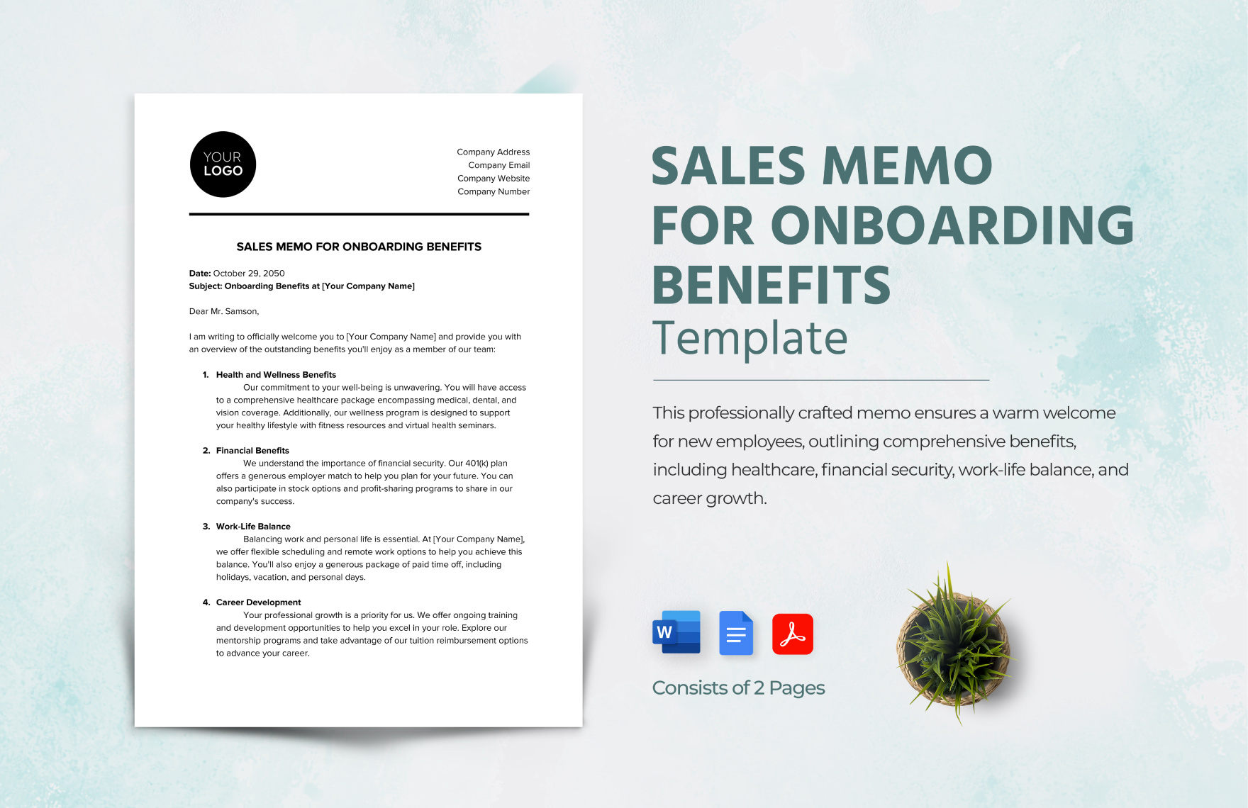 Sales Memo for Onboarding Benefits Template