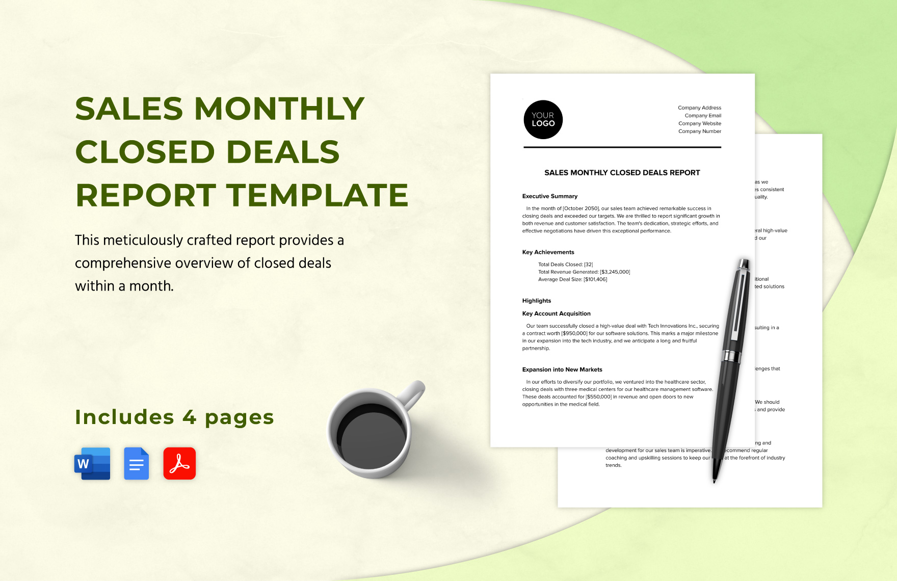 Sales Monthly Closed Deals Report Template