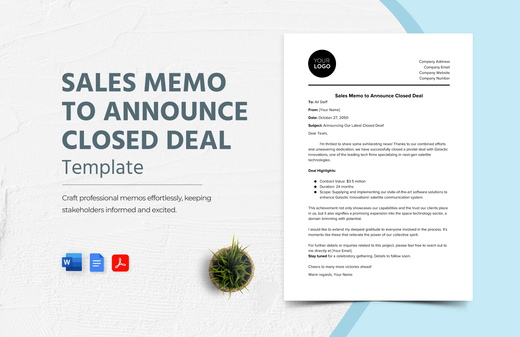 Sales Memo to Announce Closed Deal Template