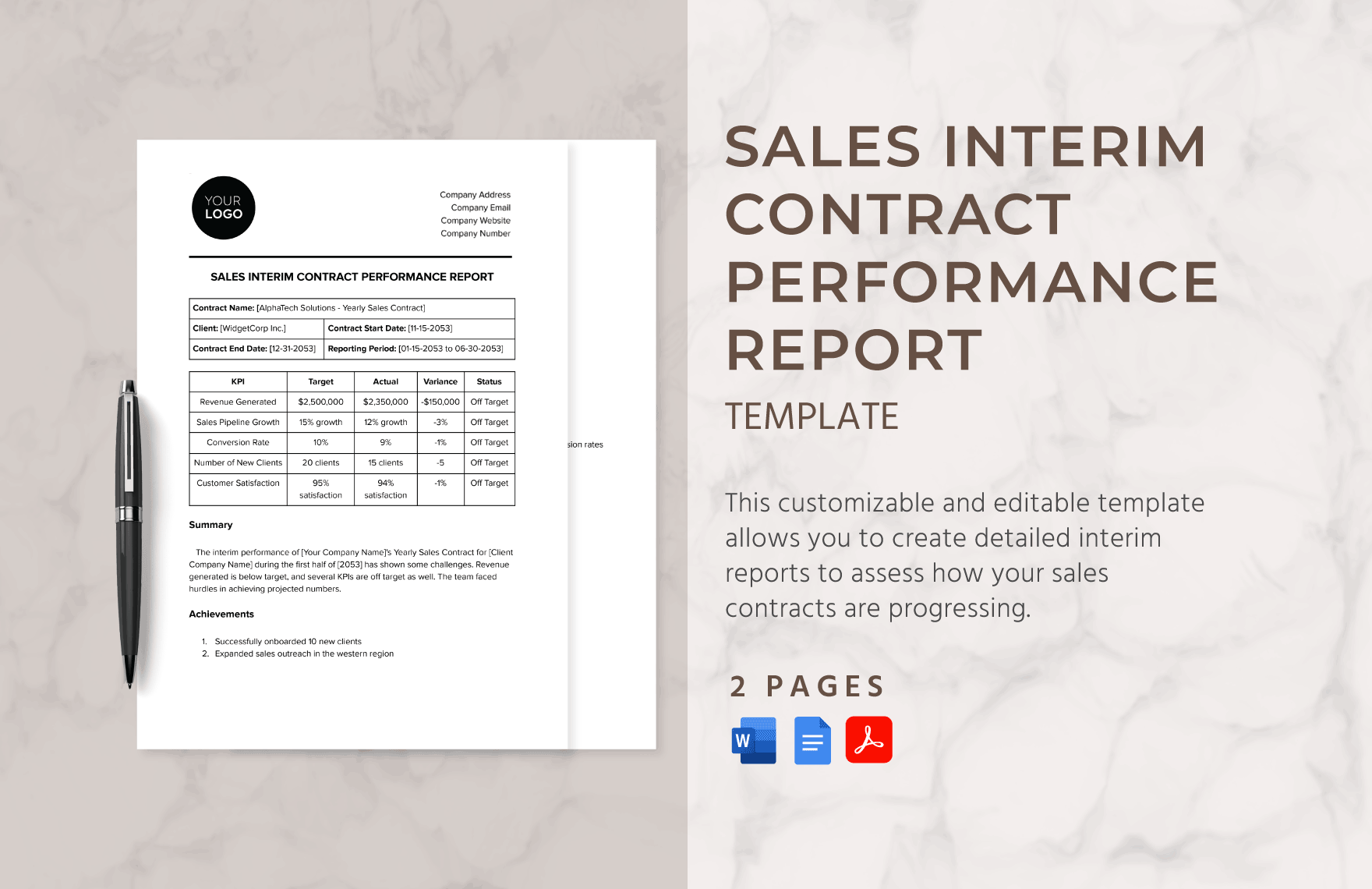 Sales Interim Contract Performance Report Template