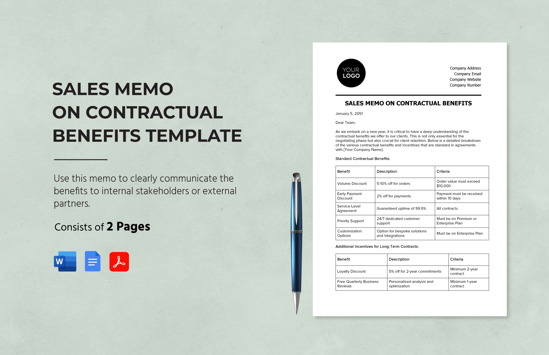 Sales Memo on Contractual Benefits Template