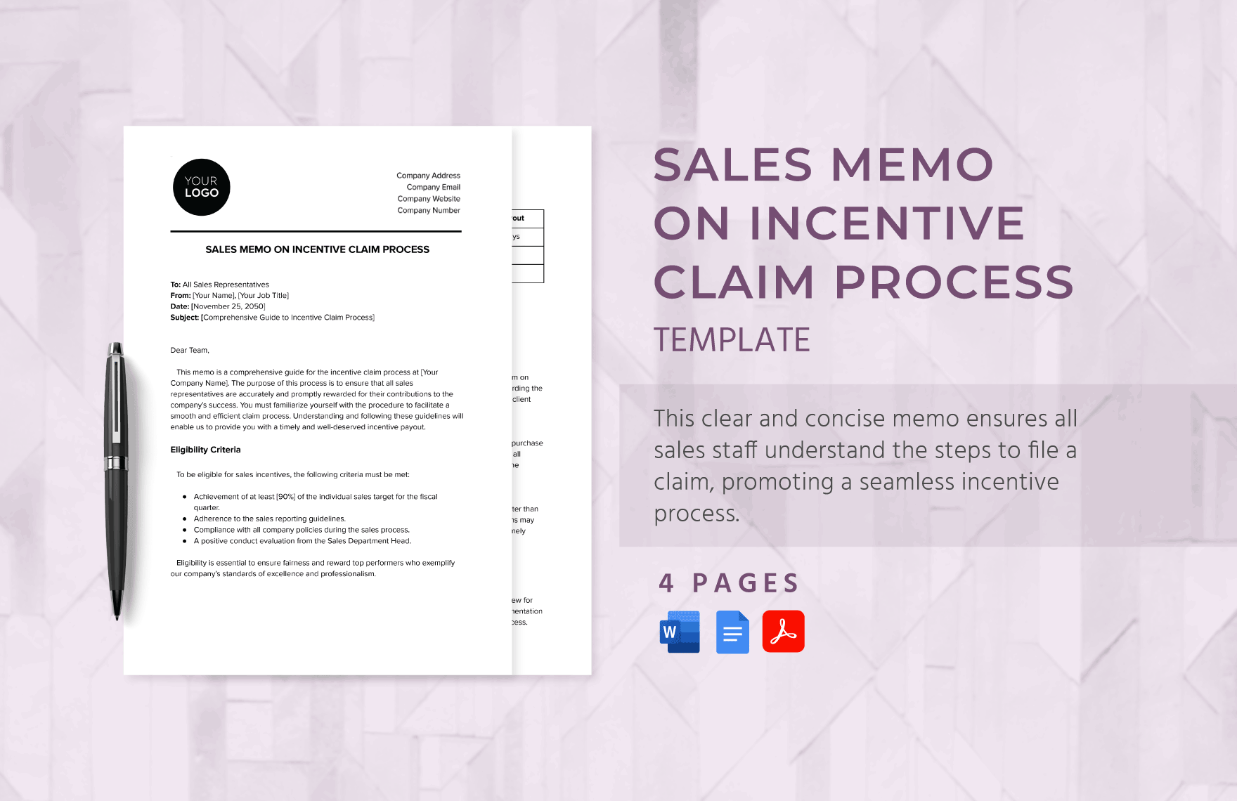 Sales Memo on Incentive Claim Process Template