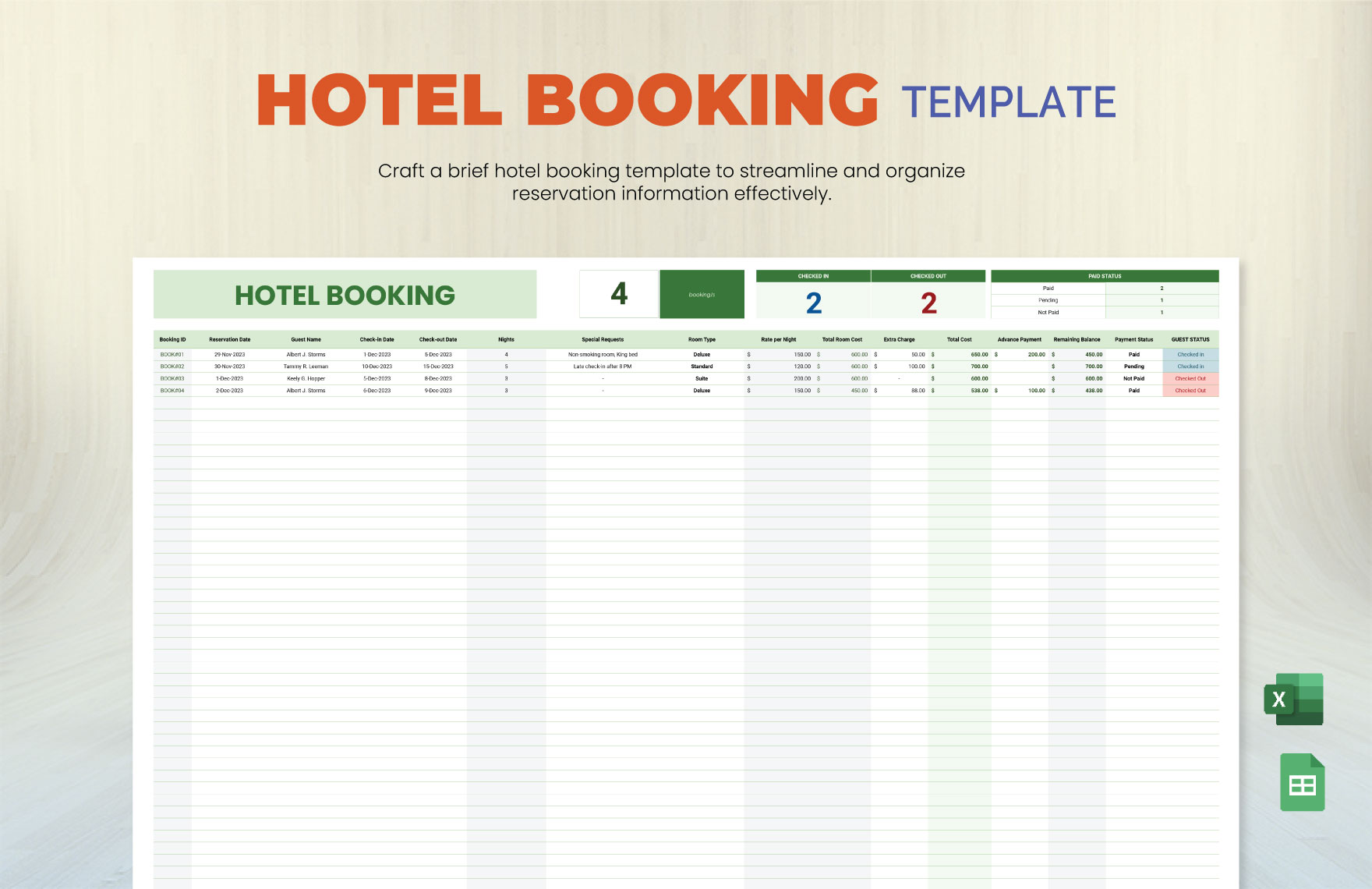 Hotel Booking Template in Excel, Google Sheets - Download | Template.net