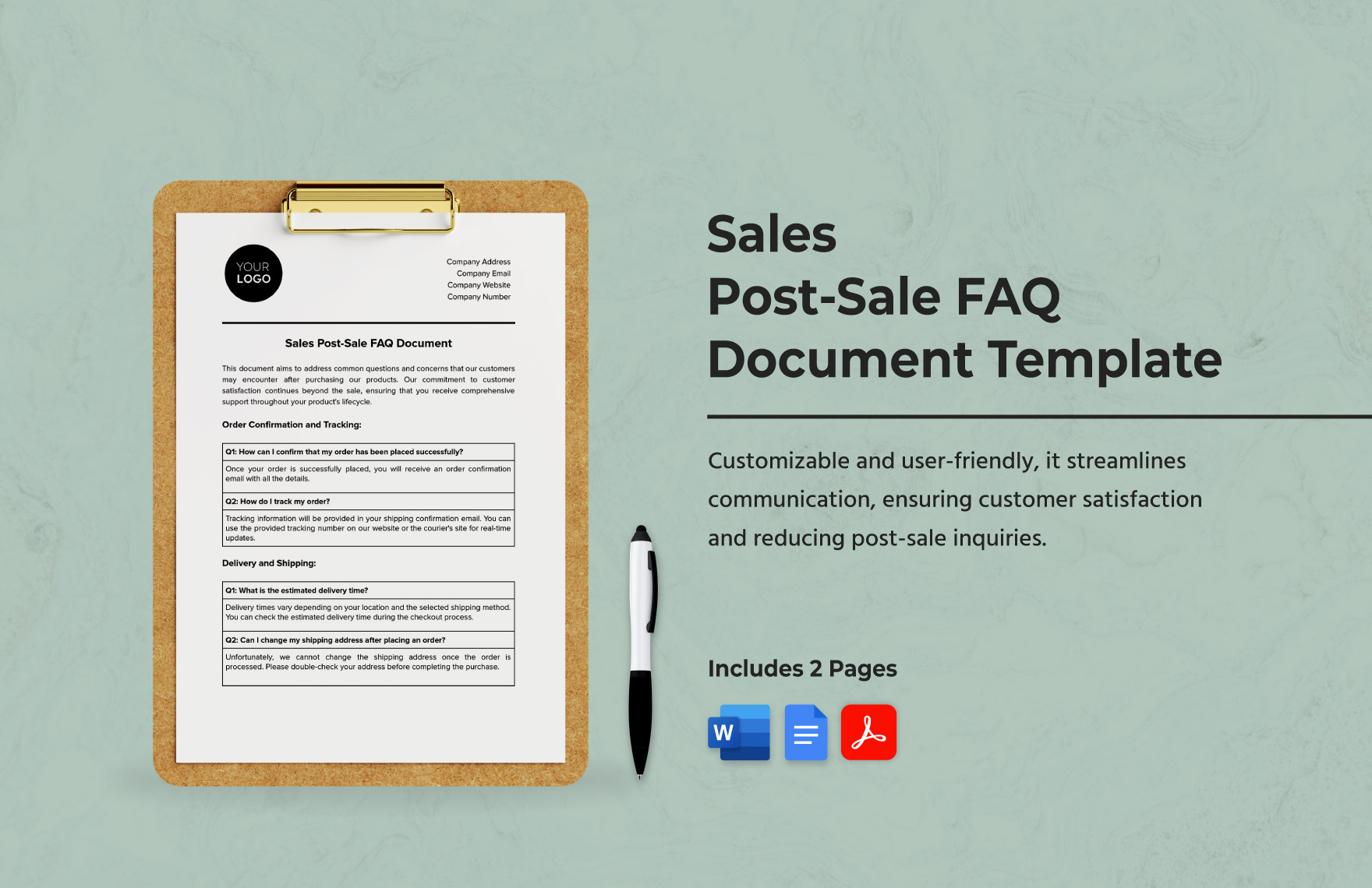 Sales Post-Sale FAQ Document Template