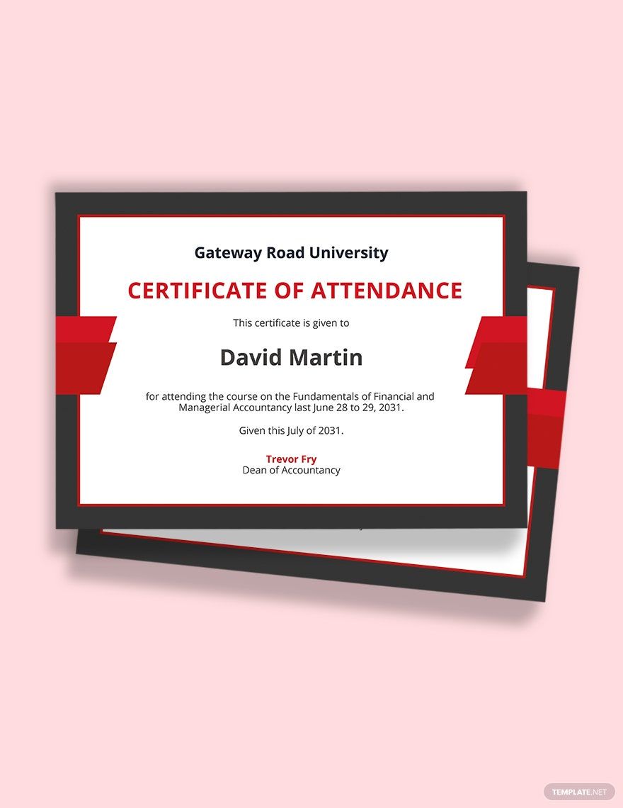 Attendance Certificate for College Student Template in Word, Publisher, Google Docs, Pages - Download | Template.net