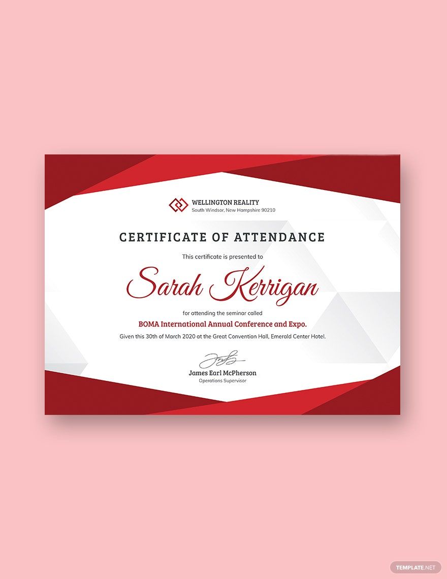 Employee Attendance Certificate Template in Pages, Publisher, PSD, Word, Illustrator, PDF, Google Docs - Download | Template.net