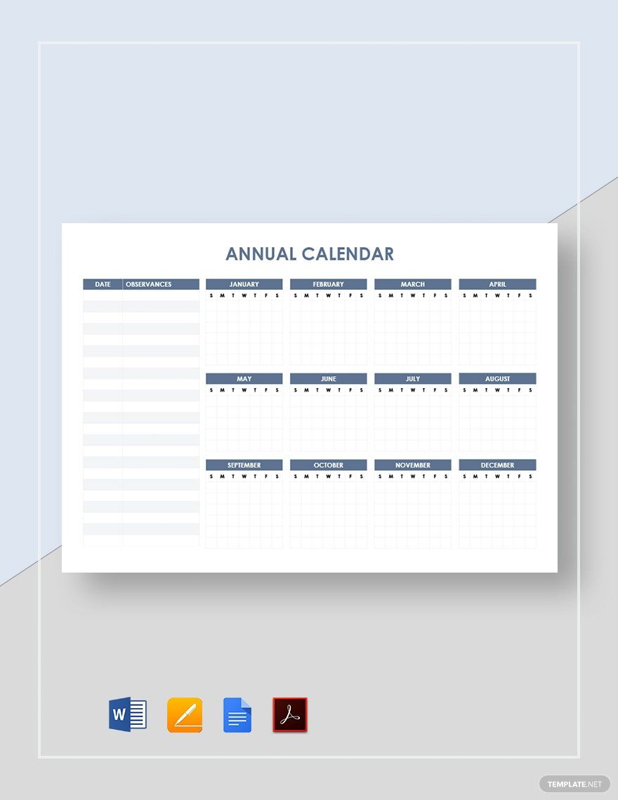 Blank Annual Calendar Template