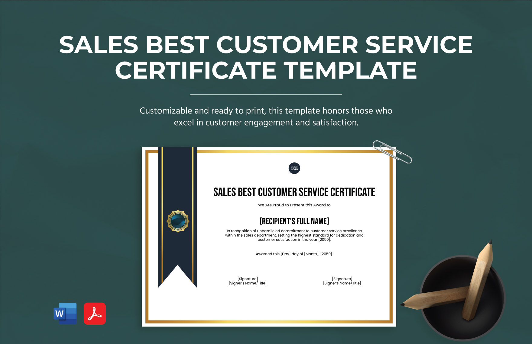 Sales Best Customer Service Certificate Template