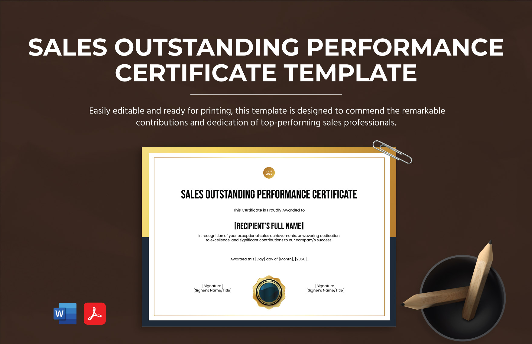 Sales Outstanding Performance Certificate Template