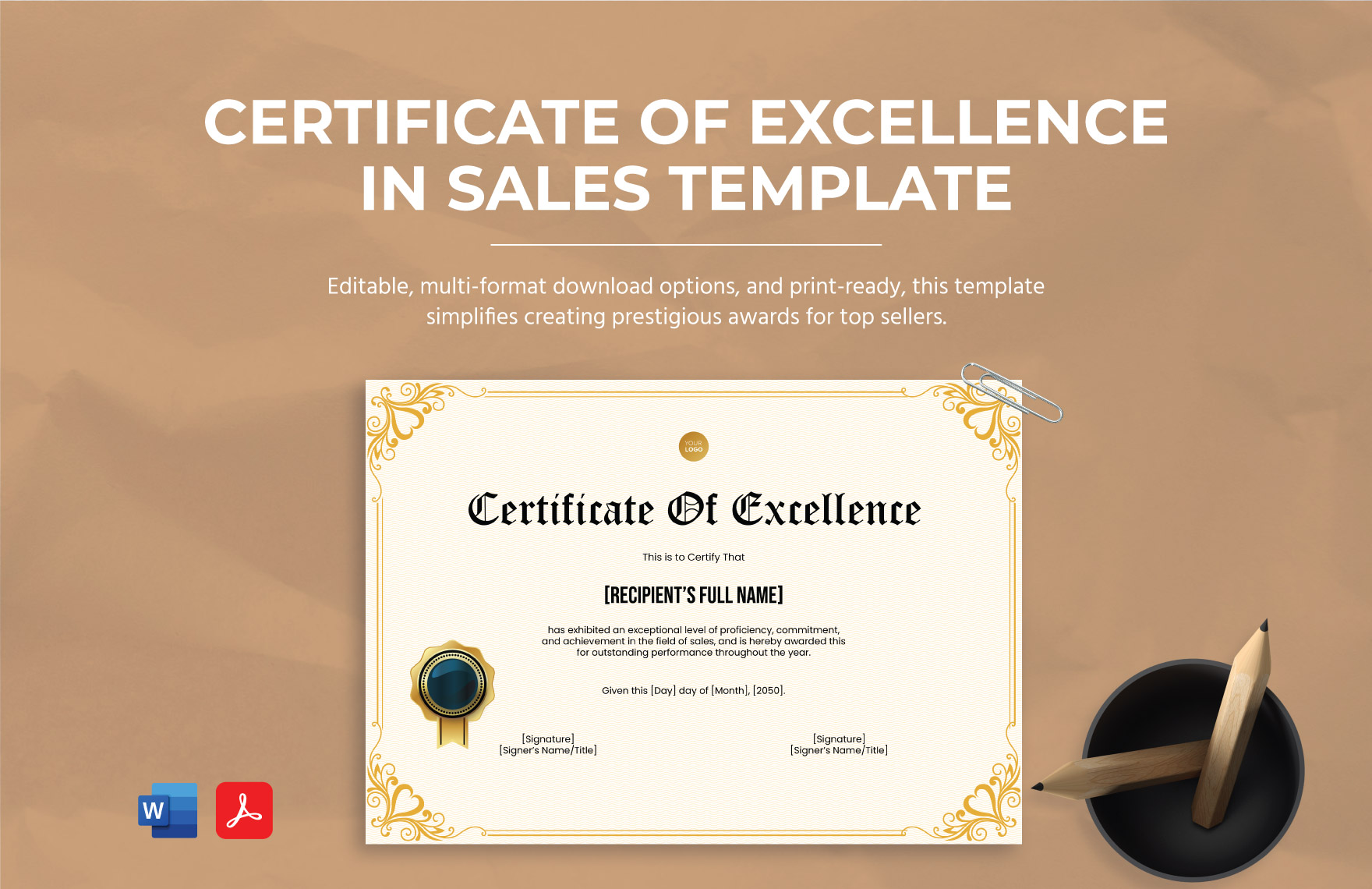 Certificate of Excellence in Sales Template