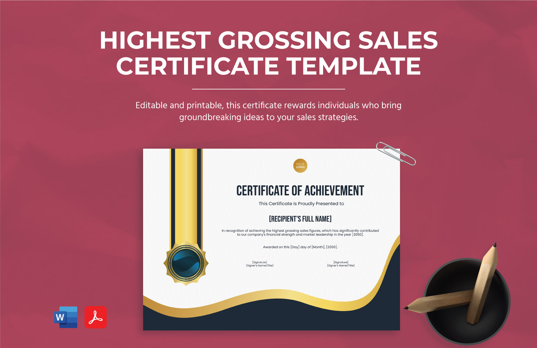 Highest Grossing Sales Certificate Template