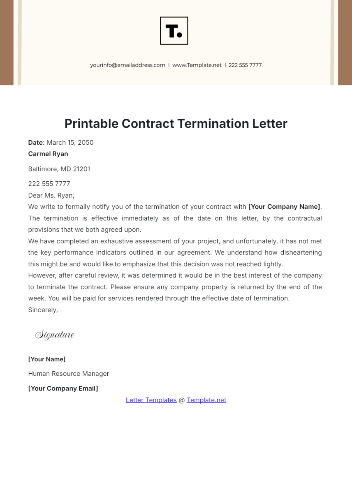 Free Printable Contract Termination Letter Template