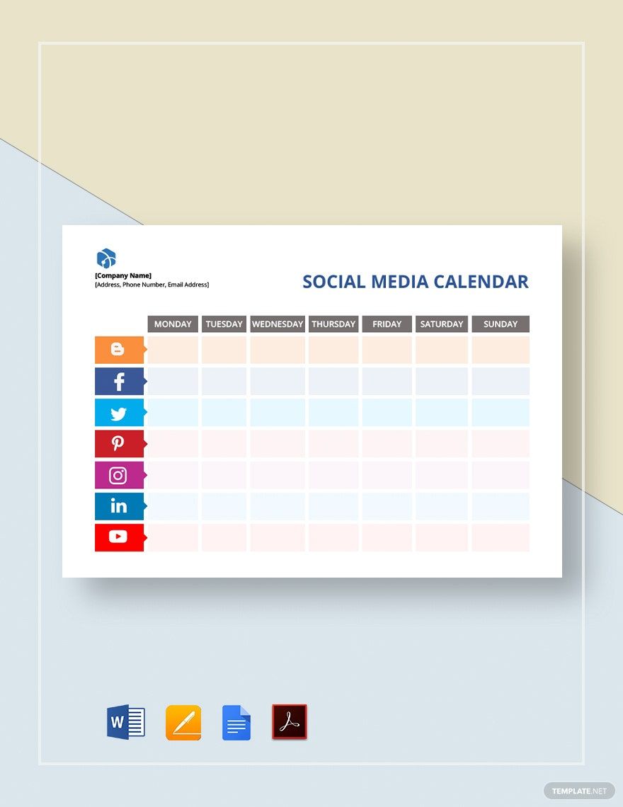 Blank Social Media Calendar Template