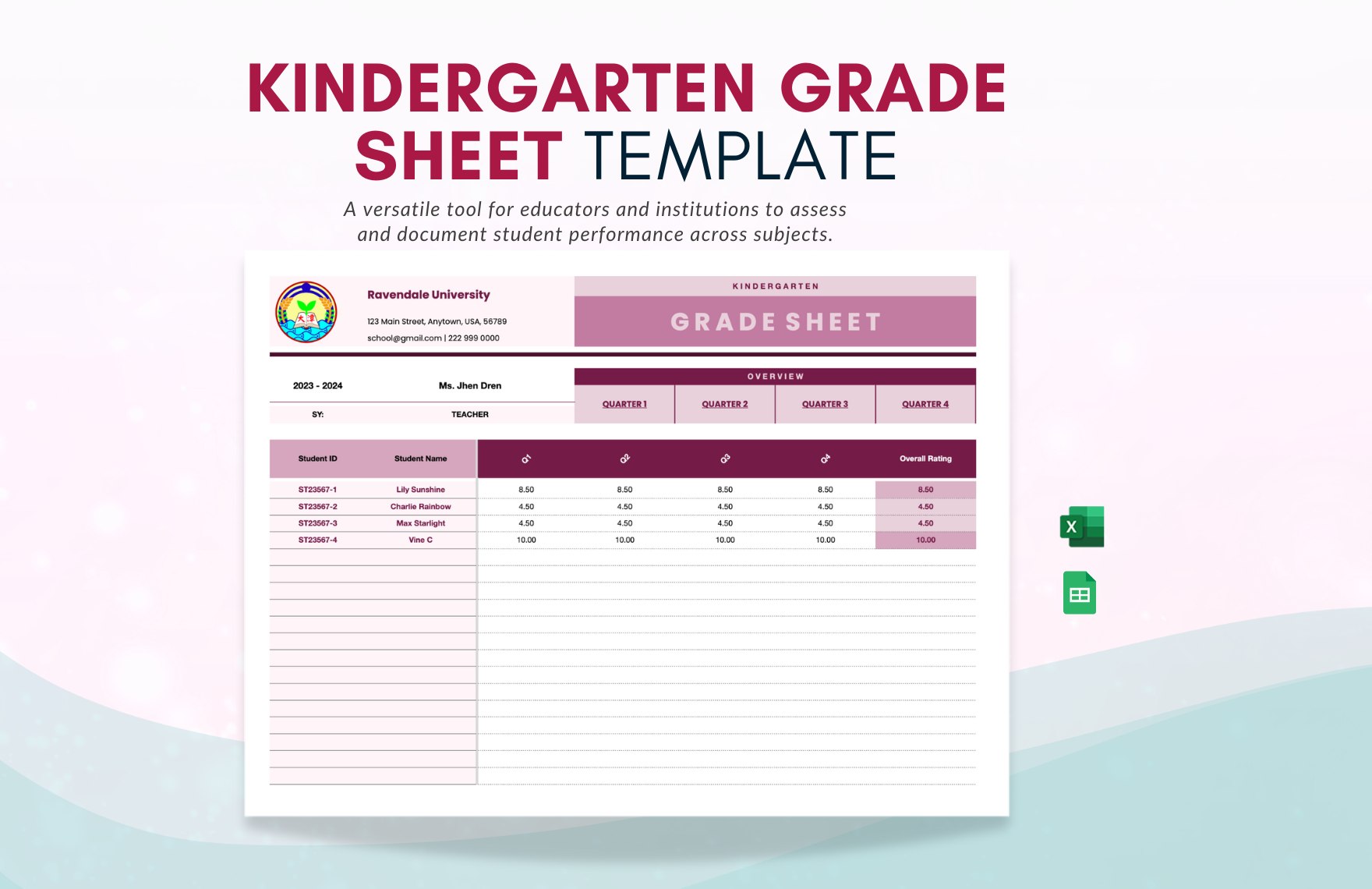 Kindergarten Grade Sheet Template in Excel, Google Sheets - Download | Template.net