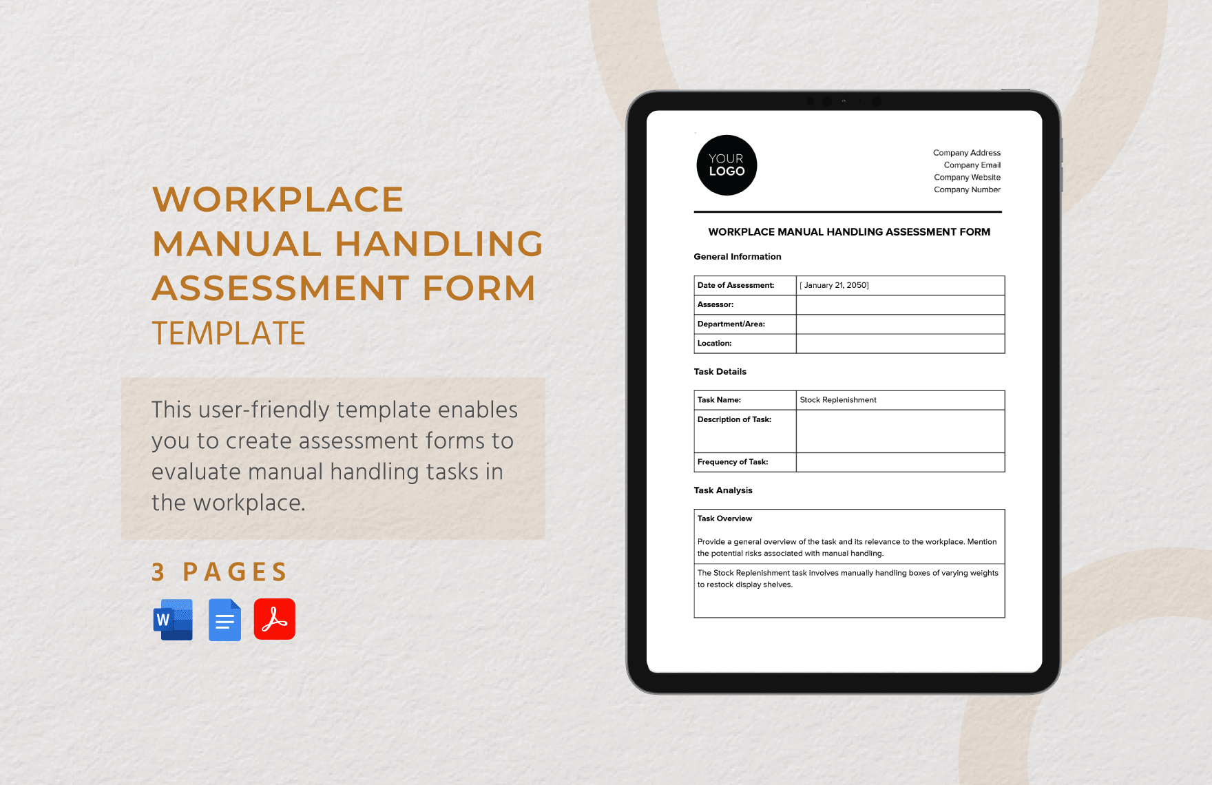 Workplace Manual Handling Assessment Form Template