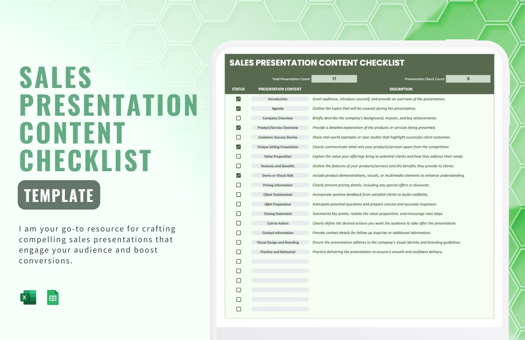 Sales Presentation Content Checklist Template