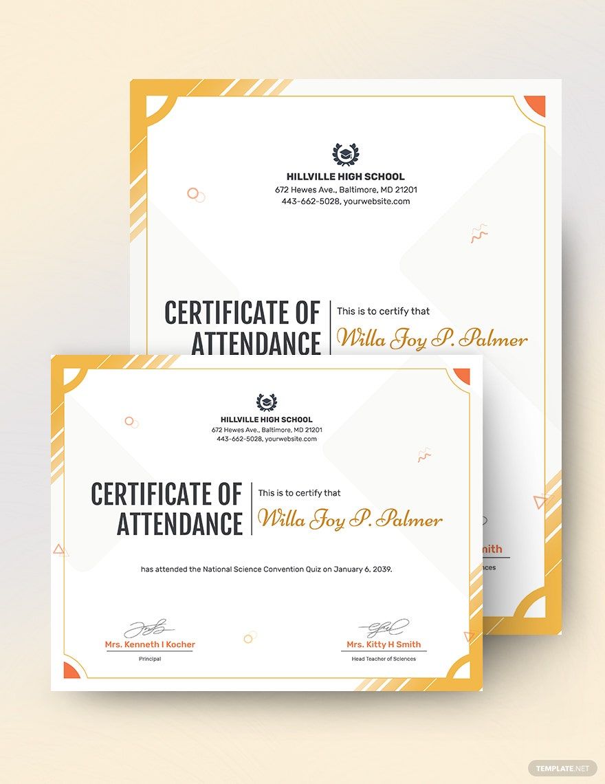 Printable Certificate Of Attendance Template in PSD, Word, Publisher, Pages, Google Docs - Download | Template.net