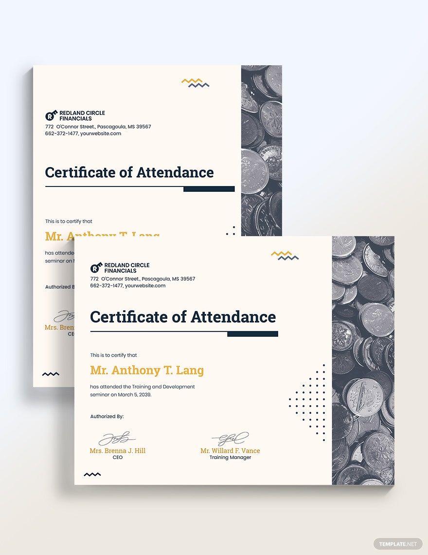 Training Attendance Certificate Template in PSD, Pages, Publisher, Word, Outlook, Google Docs, PDF - Download | Template.net