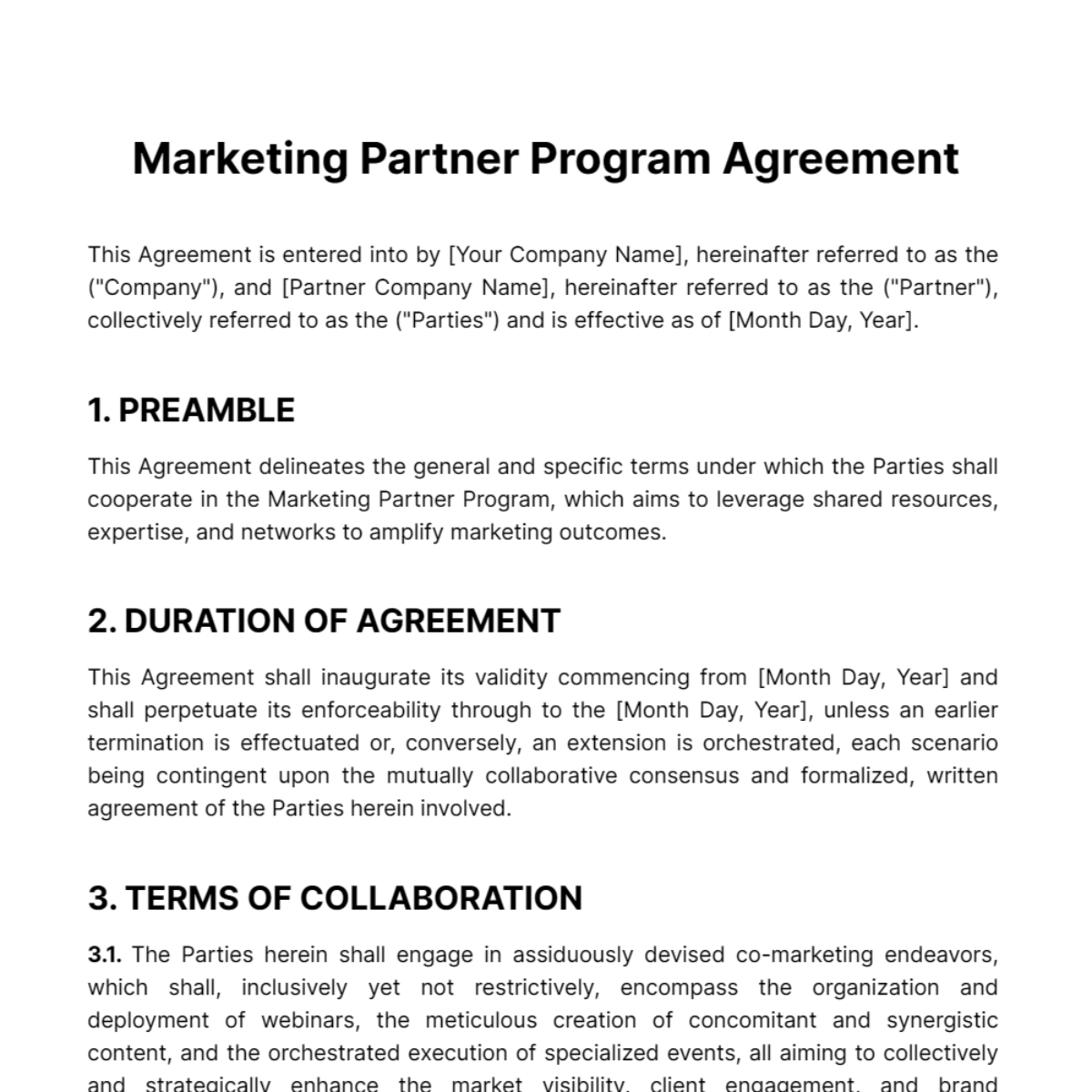 Free Marketing Partner Program Agreement Template