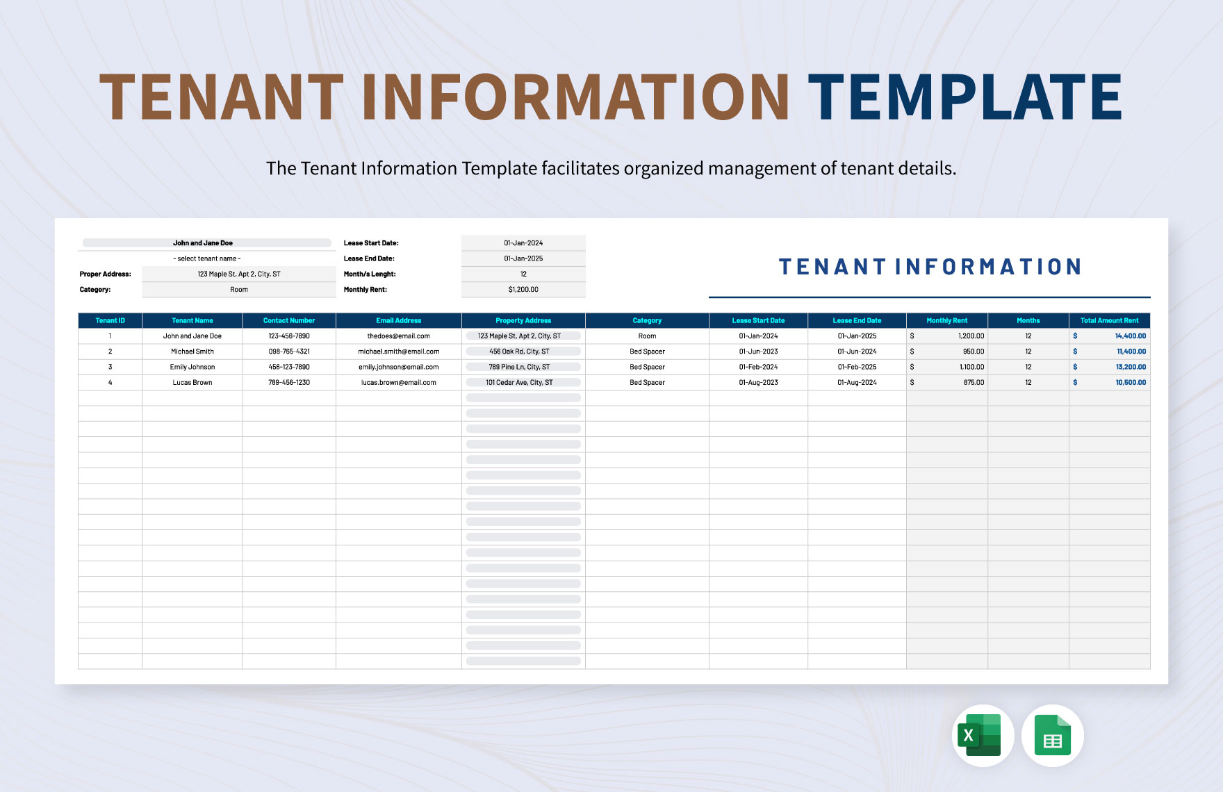 Tenant Information Template in Excel, Google Sheets - Download | Template.net