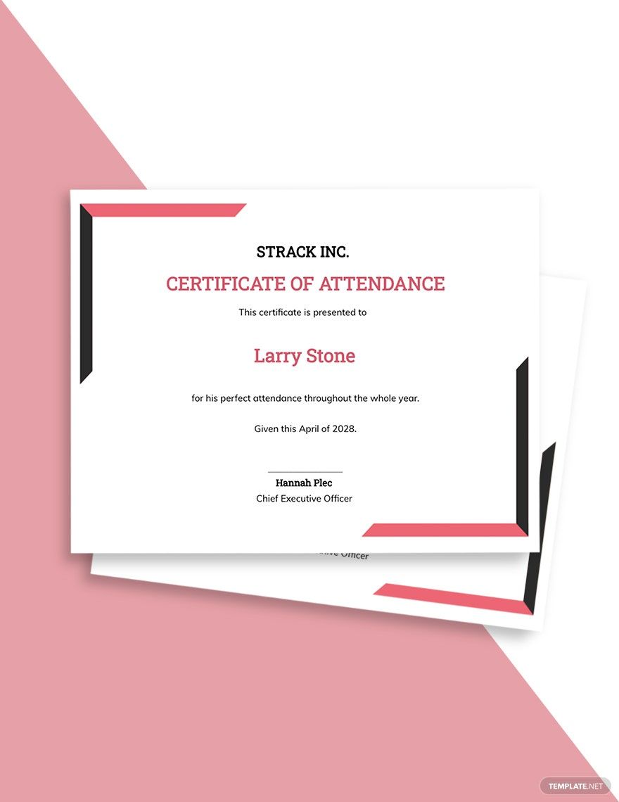 Simple Attendance Certificate Template in Illustrator, PSD, Pages, Google Docs, Word, Publisher - Download | Template.net