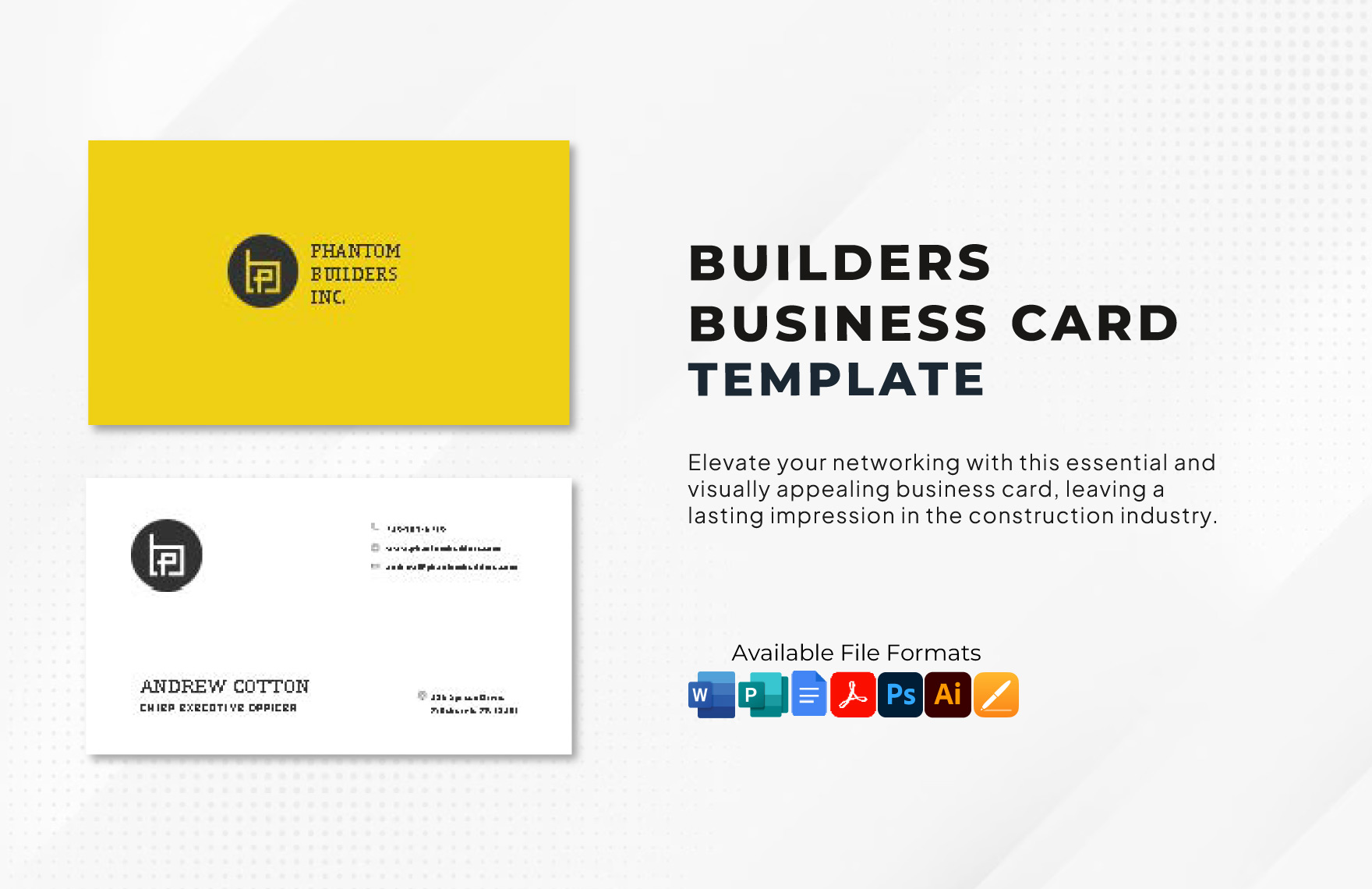 Builders Business Card Template in PSD, Word, Illustrator, Apple Pages, Google Docs, Publisher, PDF - Download | Template.net