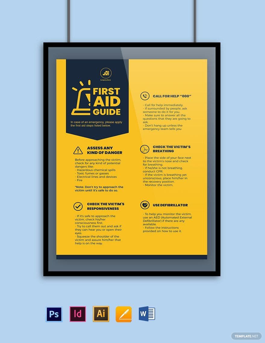 Workplace First Aid Guide Poster Template in Word, Illustrator, InDesign, PSD, Pages - Download | Template.net