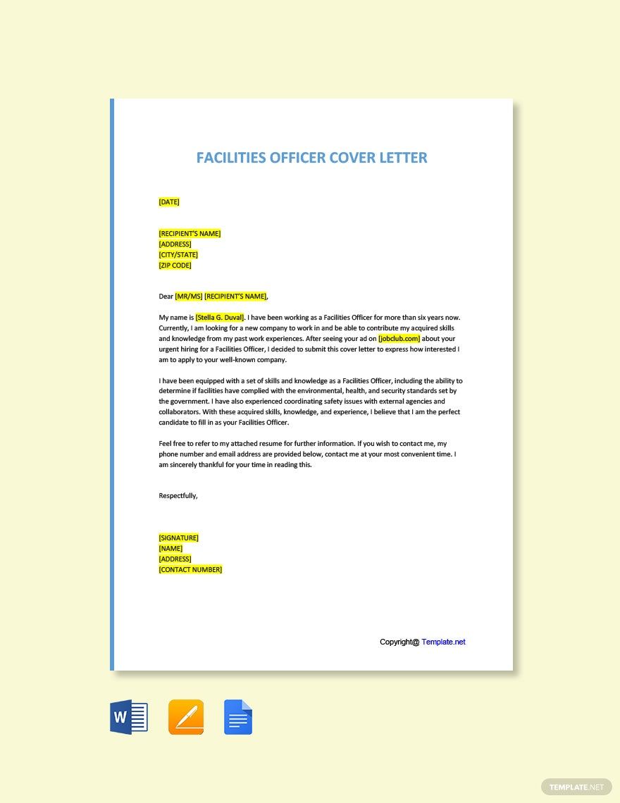 Facilities Officer Cover Letter