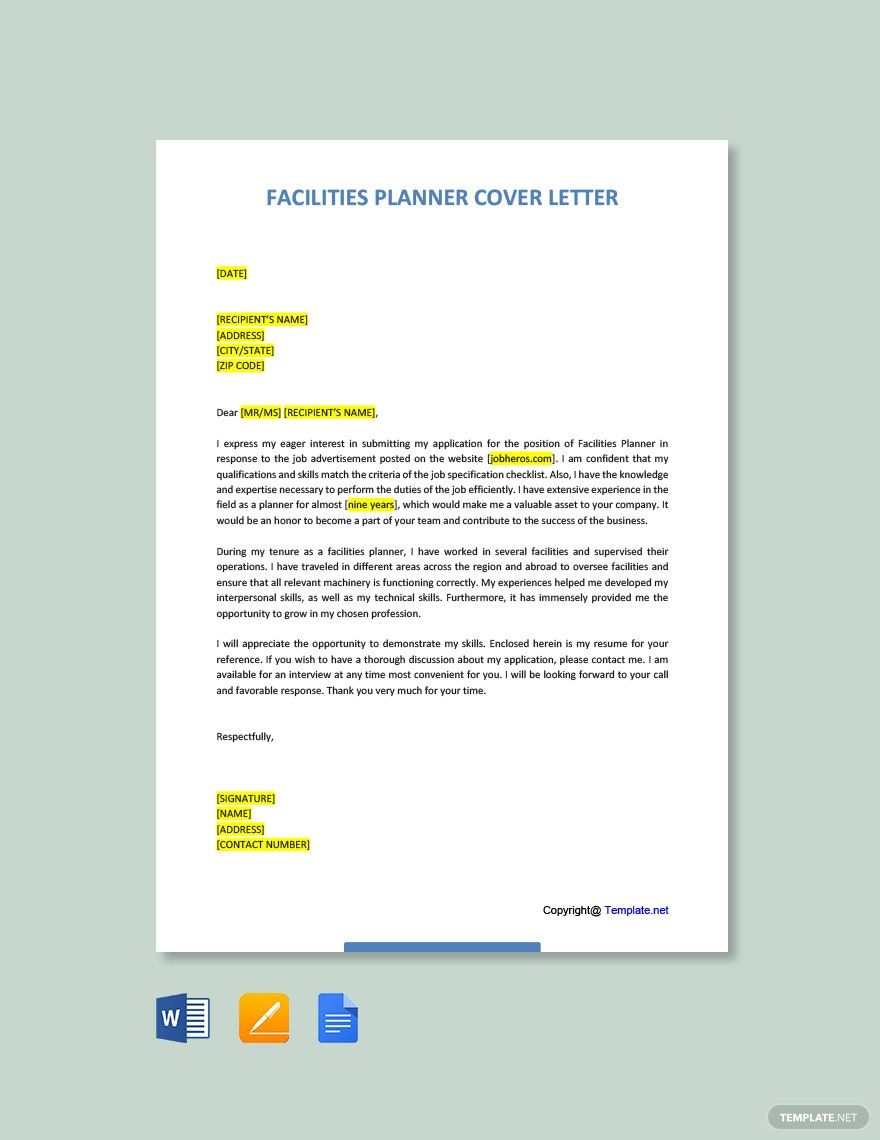 Facilities Planner Cover Letter