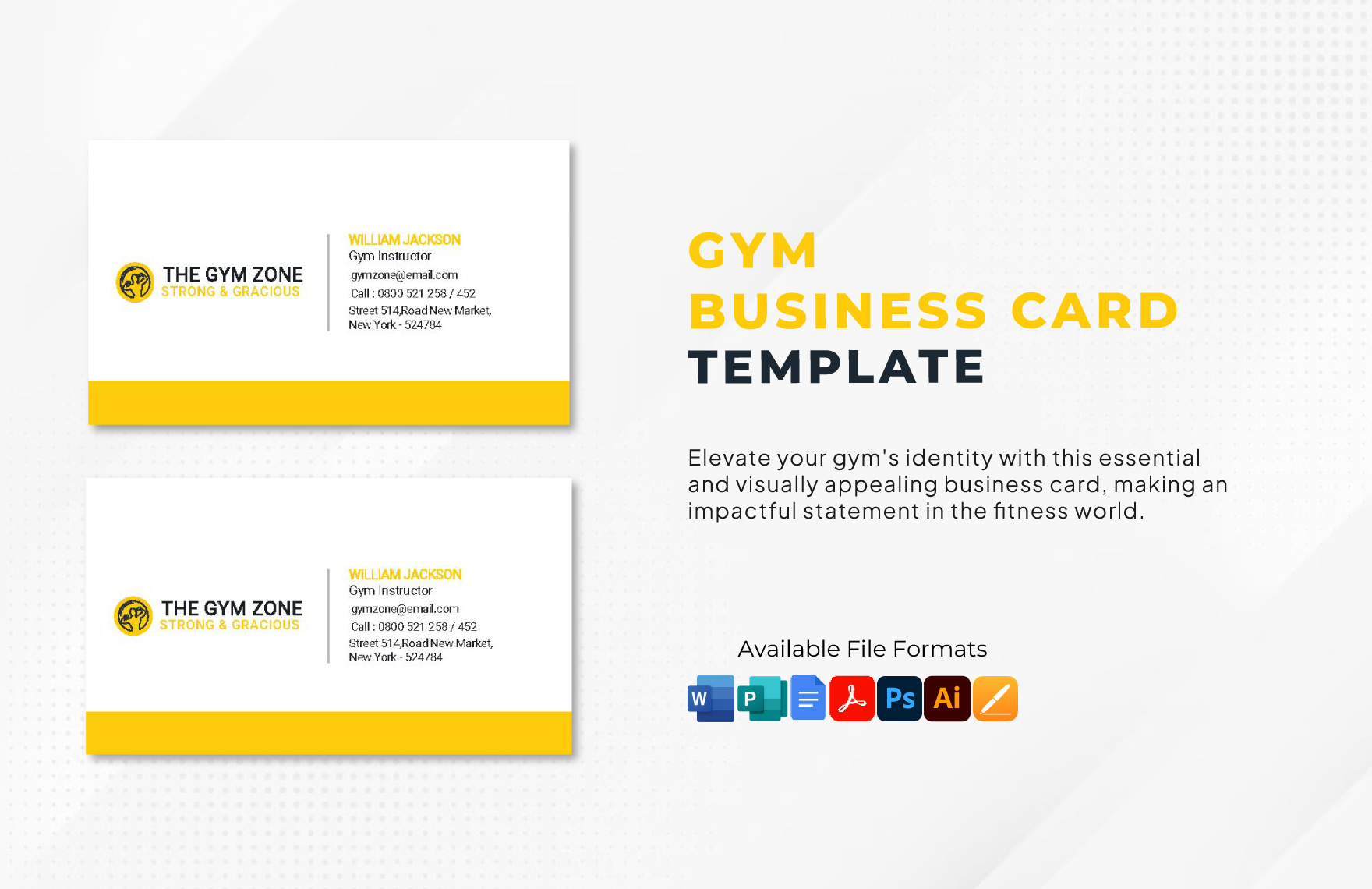 Gym Business Card Template in Illustrator, PSD, Pages, Word, Publisher, Google Docs, PDF - Download | Template.net