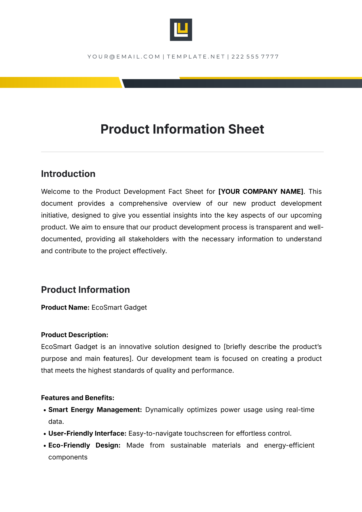 Simple Product Information Sheet Template - Edit Online & Download