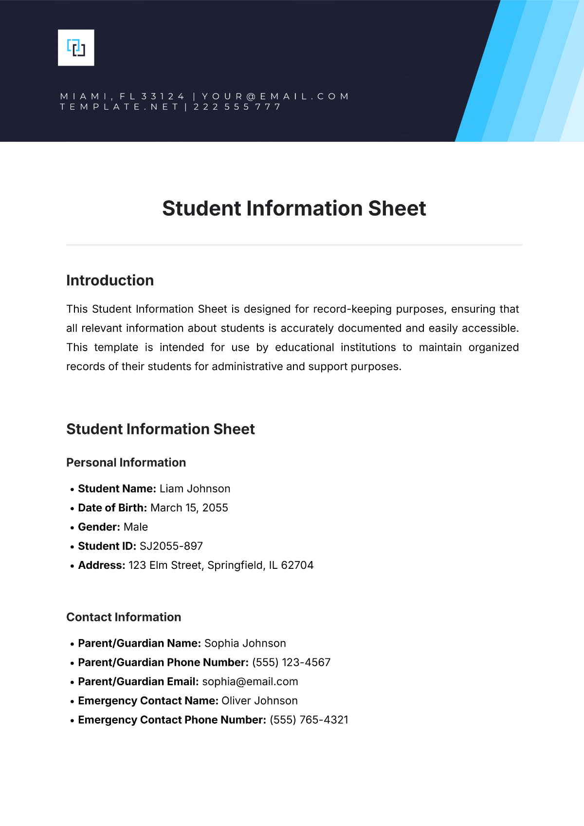 Student Information Sheet Template - Edit Online & Download